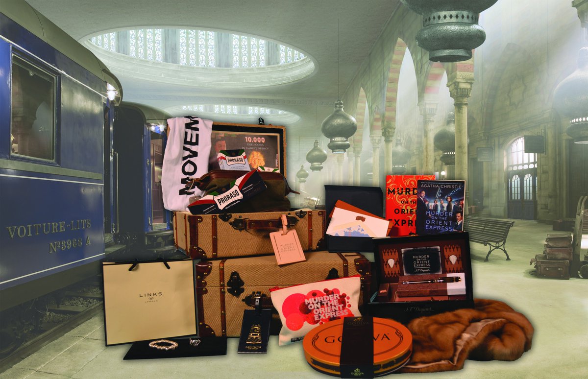 agathachristie's tweet photo. Enter the #OrientExpressMovie Armchair Travel Sweeps for your chance to win a big bag of #MOTOEswag https://t.co/YEbGR15yto https://t.co/HkXPwSslCq