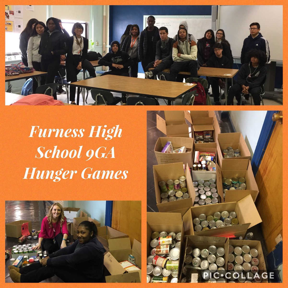 Furness High School's 9th Grade Academy collected 328 cans for the Hunger Games Canned Food Drive!