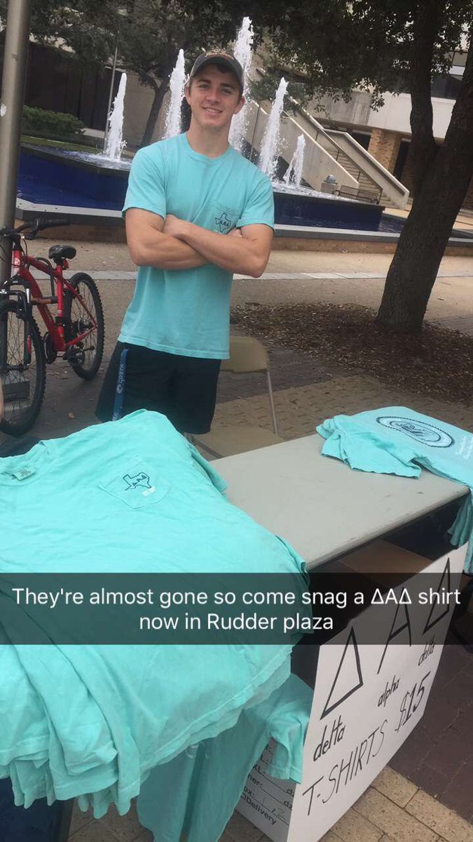 DAD_TAMU's tweet photo. Come out to Rudder Plaza today and help ΔΑΔ by purchasing our first run of shirts. $15 gets you a shirt! Their will be a link to our shirts in our Bio. #deltaalphadelta #1.0 https://t.co/tSwCfmzEjD