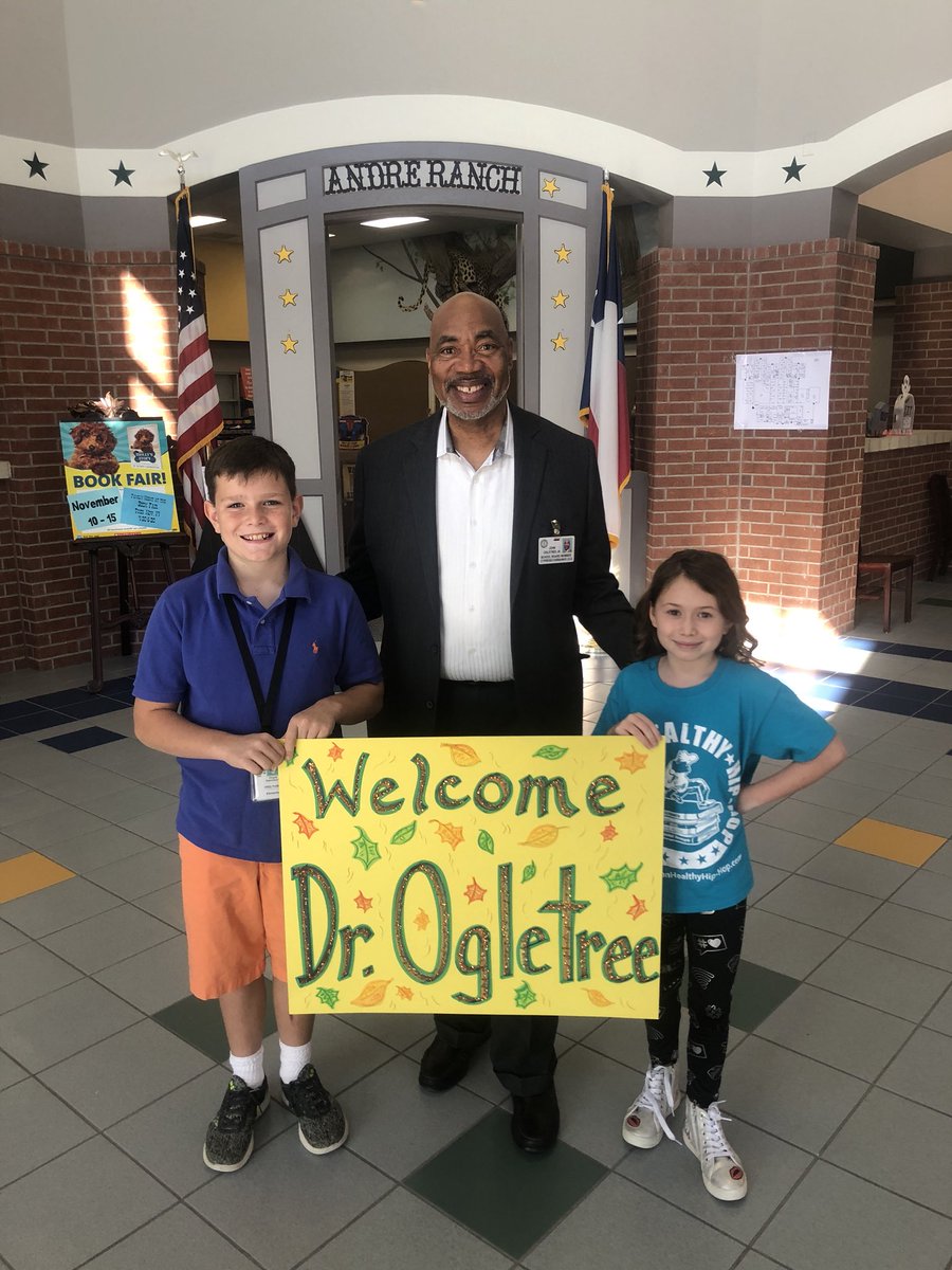 CFISDAndre's tweet photo. So proud of Student Council President, Grant H., and VP, Gabby H., welcoming School Board Trustee, Dr. Ogletree to Andre’! #AndreInAction https://t.co/AmYg84wXTn