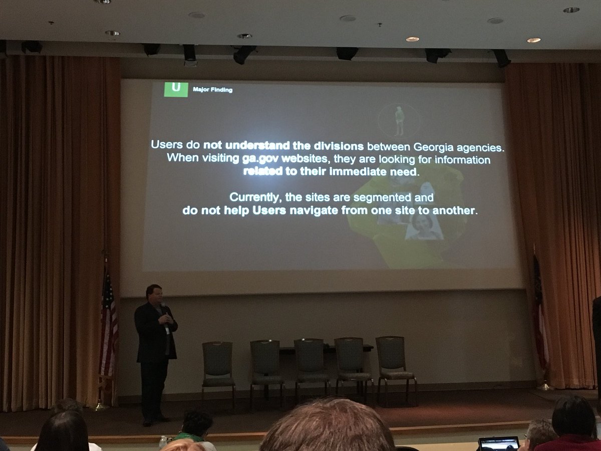 publicrealm's tweet photo. Recurring theme: citizens don’t care about gov org charts — just want needs met. “Focus on experience & intent.” #GaGOVTalks #NCinGA https://t.co/3aEDI8vdH5