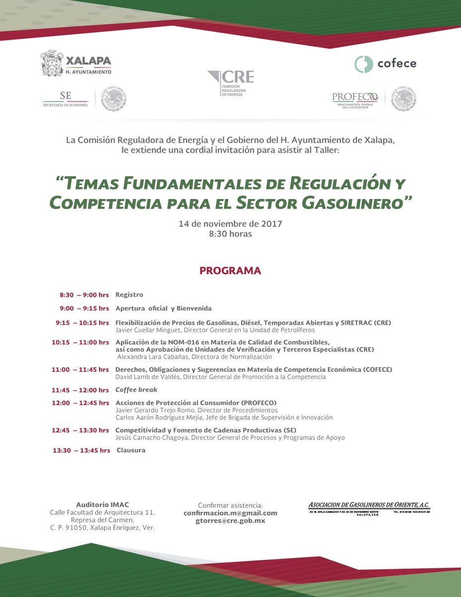 CRE_Mexico's tweet photo. La @CRE_Mexico lleva a cabo el taller "Temas Fundamentales de Regulación y Competencia para el Sector Gasolinero” en Xalapa, #Veracruz https://t.co/FLAggDx20s