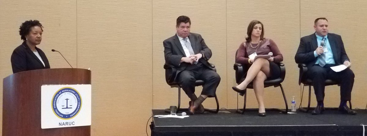 TimmAida's tweet photo. Is a Cyber 9/11 In our Future? Are we falling short in protecting critical systems? Hon. Gladys Brown of @PA_PUC &amp; panelists addressing vulnerabities and action being taken to secure #Criticalnfrastructure networks @TofflerInsights @USTelecom @amwater @NARUC  #NARUCAnnual17 https://t.co/fouWKT3jyI