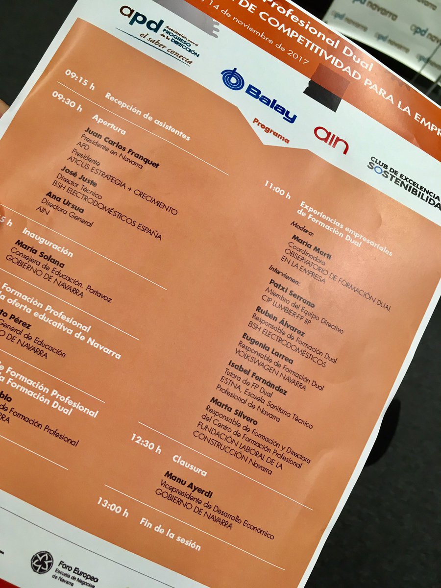 mariasimonma's tweet photo. 🔝Excelente iniciativa de @APDasociacion, @Balay_es, @AIN_Navarra
🔺FPDual Palanca de competitividad para la empresa🔺
Panel Experiencias Empresariales de Formación Dual @educacion_na CIPLumbier, #BSH, @VW_es #VolkswagenAcademy, Escuela Sanitaria #ESTNA, @Fund_Laboral #FLCNavarra https://t.co/VClofEkIKE