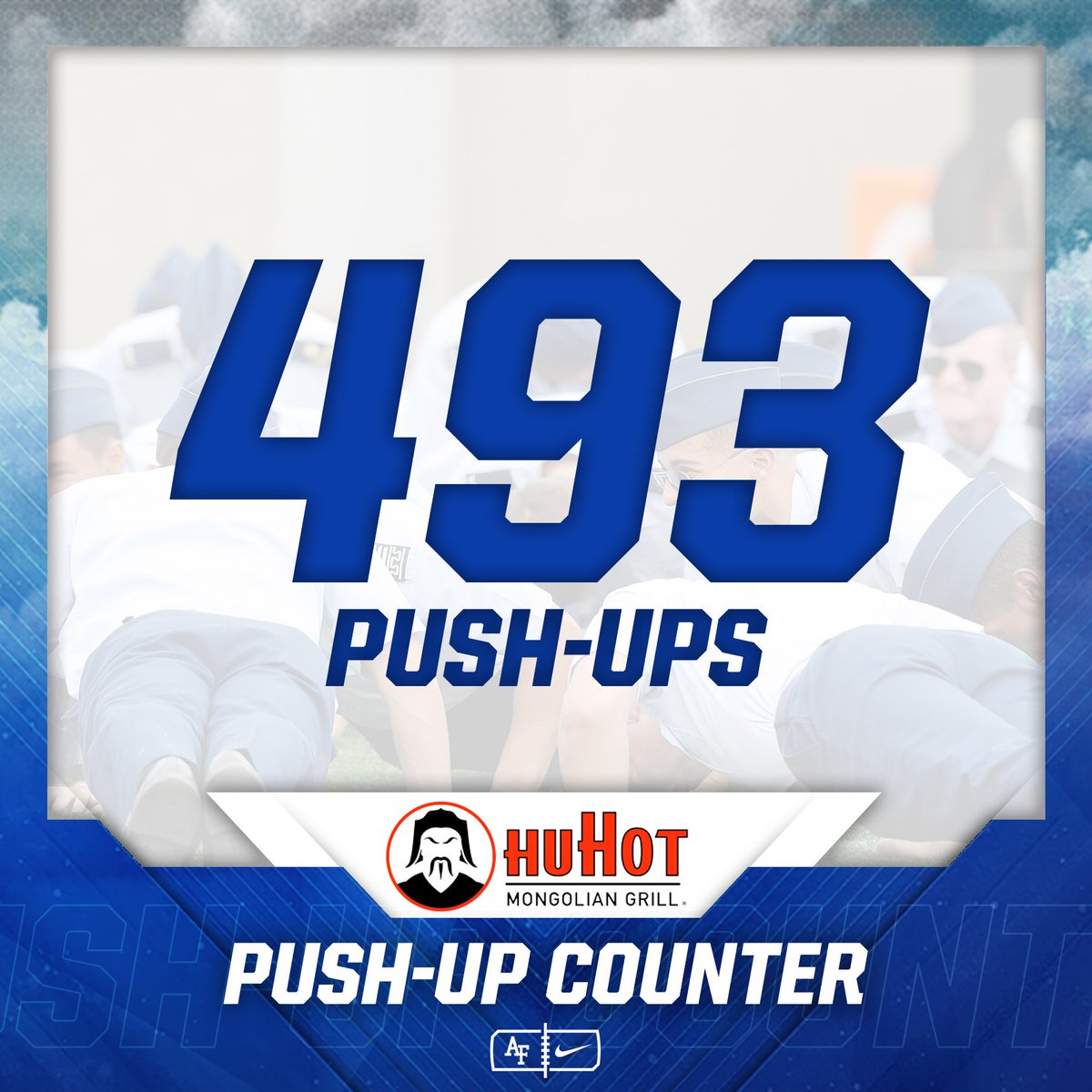 AF_Football's tweet photo. After this last weeks home game against Wyoming our Cadets have done a combined 493 push-ups at Falcon Stadium this season. #letsfly #AFvsWYO https://t.co/EAkN1UnZ65