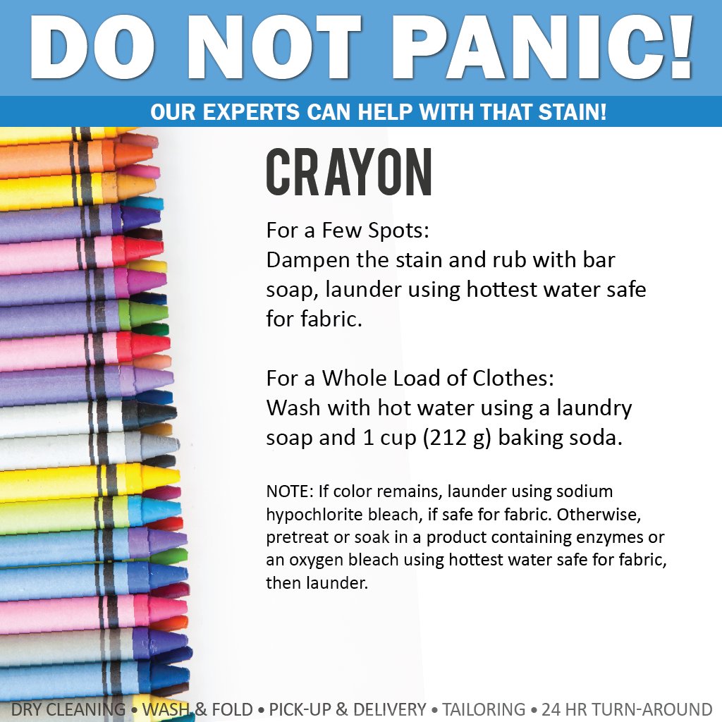 WashClubNYC's tweet photo. #stain #experts tip to remove #crayon from your #clothing. Or use our convenient #pickup and #delivery for #laundry and #drycleaning. https://t.co/GtGiBHIn3W