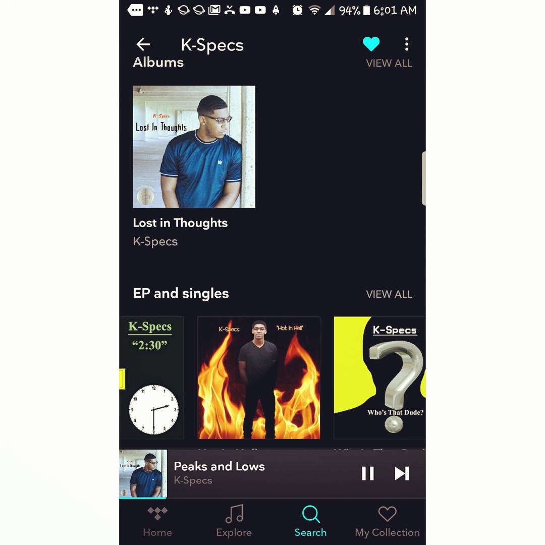 TyFlyEnt's tweet photo. Got #Tidal? Head on over to check out the latest&amp;greatest from @Kspecs_tyflyent !  Newly released EP #Lostinthoughts&amp; more!
#tgfe #lifemusic https://t.co/MBntudlbl8