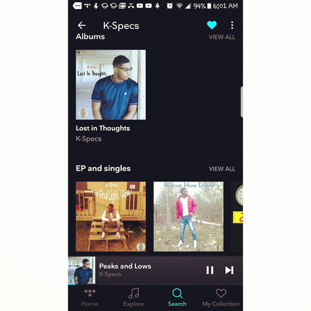 TyFlyEnt's tweet photo. Got #Tidal? Head on over to check out the latest&amp;greatest from @Kspecs_tyflyent !  Newly released EP #Lostinthoughts&amp; more!
#tgfe #lifemusic https://t.co/MBntudlbl8