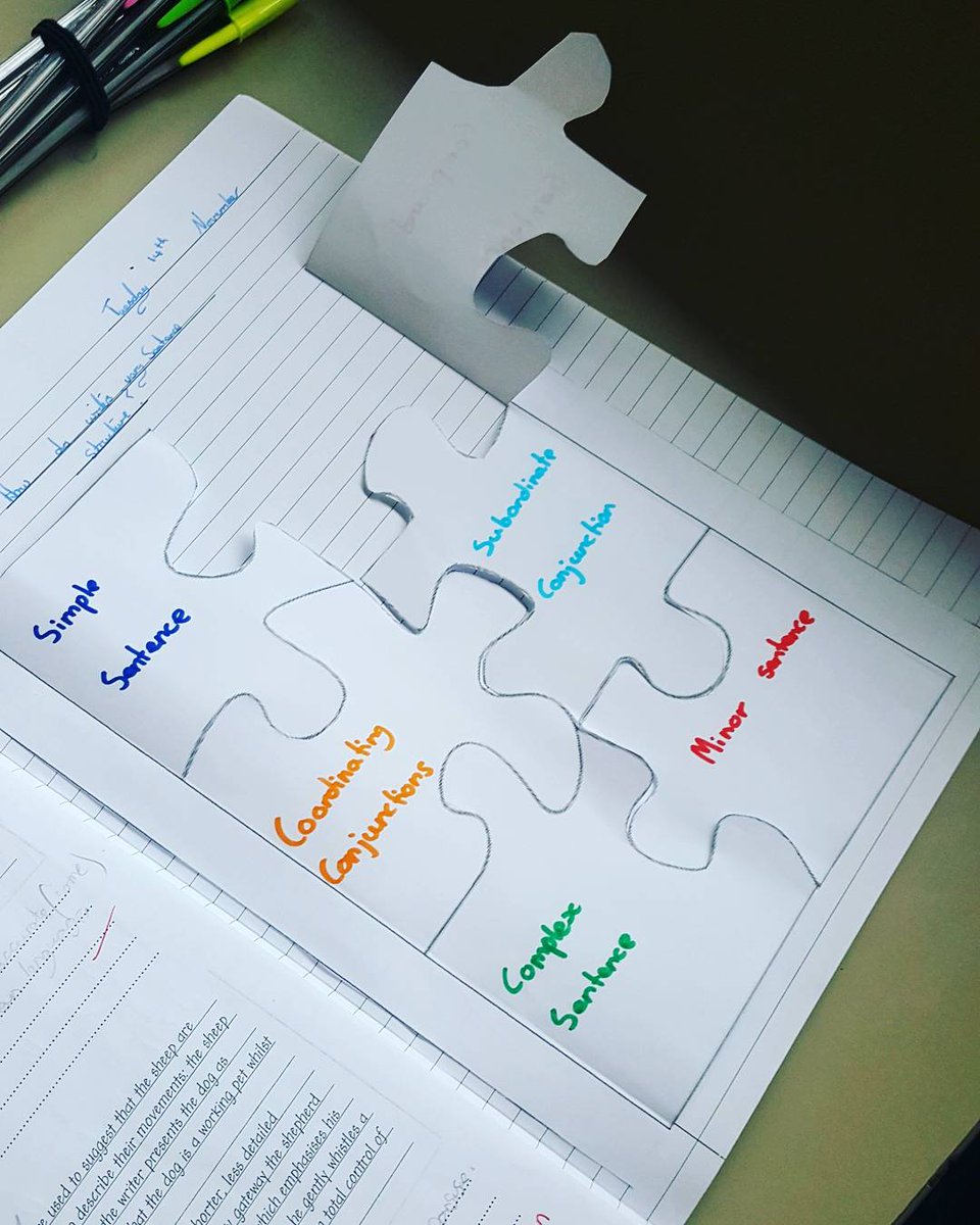 MissAspinallEng's tweet photo. My Yr11s needed a good revision of sentence structures so lo and behold the Sentence Structure Jigsaw. I think this would work brilliantly with word classes and literary devices as well! #englishteacher #teamenglish #sentencestructures https://t.co/PzVAeiaTi4