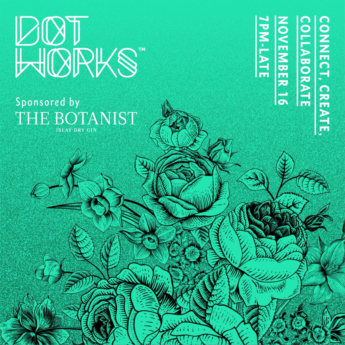 TattuRestaurant's tweet photo. CONNECT. CREATE. COLLABORATE
#DotWorks returns again this Thursday with three ginspirational serves brought to you in partnership with @thebotanistgin. Cocktails and selected dim sum available for £7. Join us from 7pm onwards in the Rose Garden! https://t.co/rCOjmR0bMc