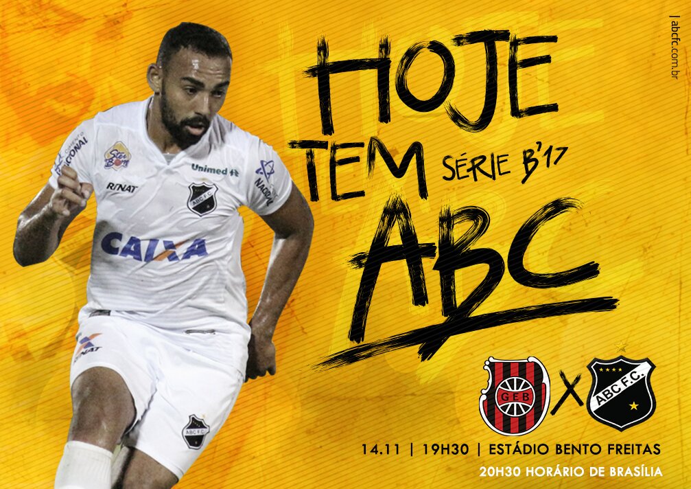 ABCFC's tweet photo. ⛿ #HojeTemABC | BORA, ABC!

#BrasilRSxABC
🗓 É HOJE! [14]
🏟 Bento Freitas
⏲ 19h30 [Horário de Natal]

VAI PRA CIMA DELE, ABC!

#SempreABC 👊 https://t.co/TK4xbg0Vi2