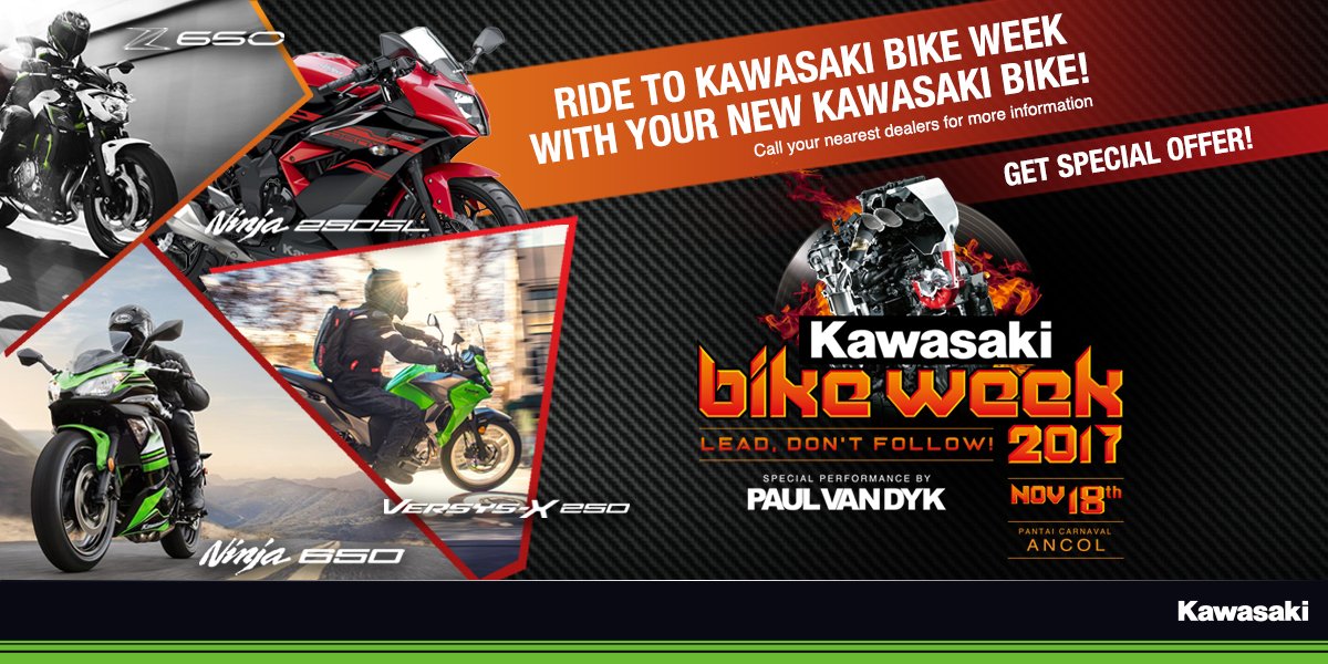 Sudah siapkah kamu menyambut acara tahunan bagi pengendara Kawasaki, Kawasaki Bike Week 2017! Special performance oleh Saykoji dan Paul Van Dyk di Pantai Carnaval Ancol 18 November 2017.