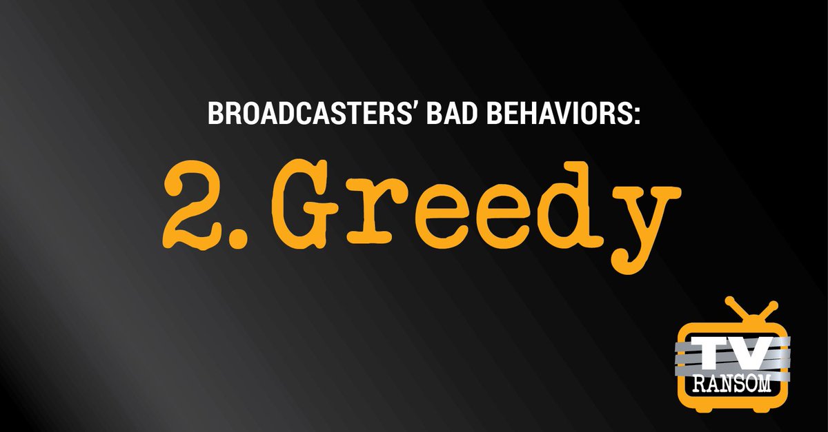 ACAConnects's tweet photo. Broadcasters are greedy when it comes to #retrans, and cable companies and their consumers are paying the price #TrueGreed #TVRansom https://t.co/ErYzSnqNF6