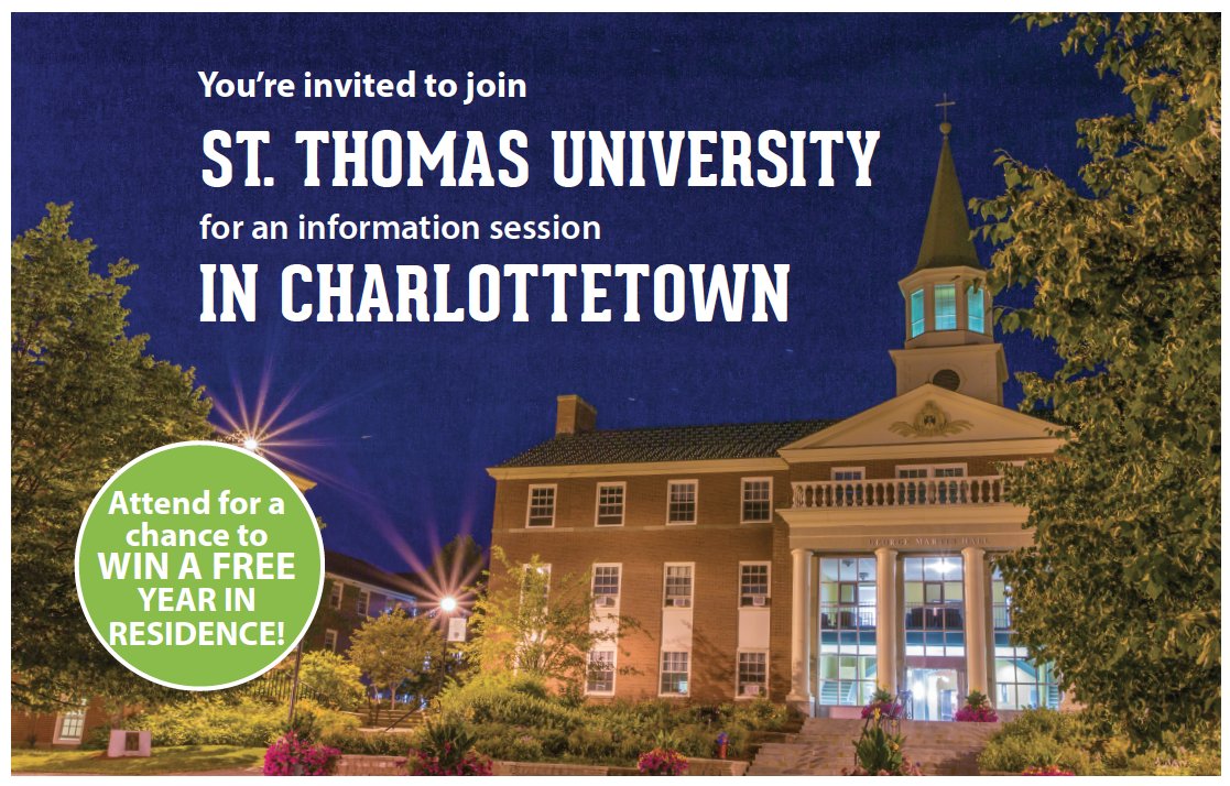 Learn more about STU Wednesday, November 22 from 7-9 PM, Charlottetown Inn &amp; Conference Centre (238 Grafton Street). RSVP to clara@stu.ca. Questions? Contact @clarastthomasu!