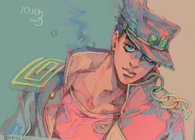 #JOJO版深夜の真剣お絵描き60分一本勝負   時間オーバーでした?  3部のじょーたろー! 