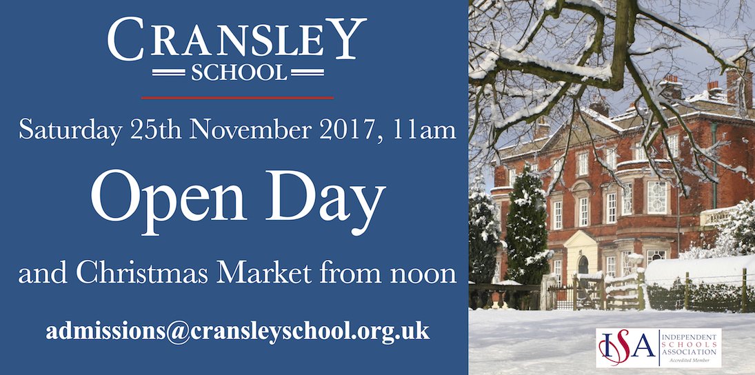CransleySchool's tweet photo. Open Day and Christmas Markets @CransleySchool 25th November 2017 https://t.co/EB4j1ohcIw