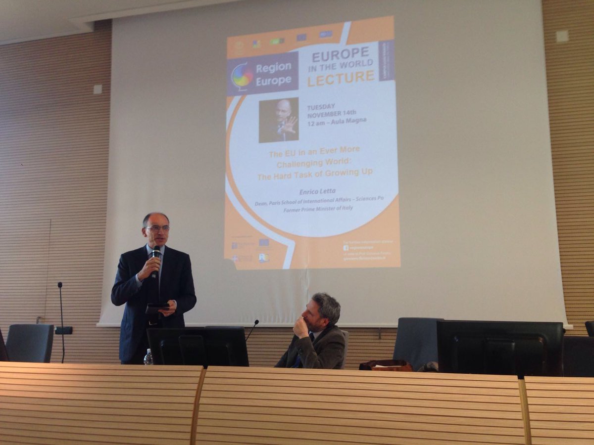 Twai_Torino's tweet photo. "In a world of multiple identities, the European Union is the answer on how to complete national identities, giving the possibility of a new identity and solving the problem of sovereignty"
@EnricoLetta at #RegionEurope, a partnership of @unito & @Twai_Torino https://t.co/UAEn0oIpPB