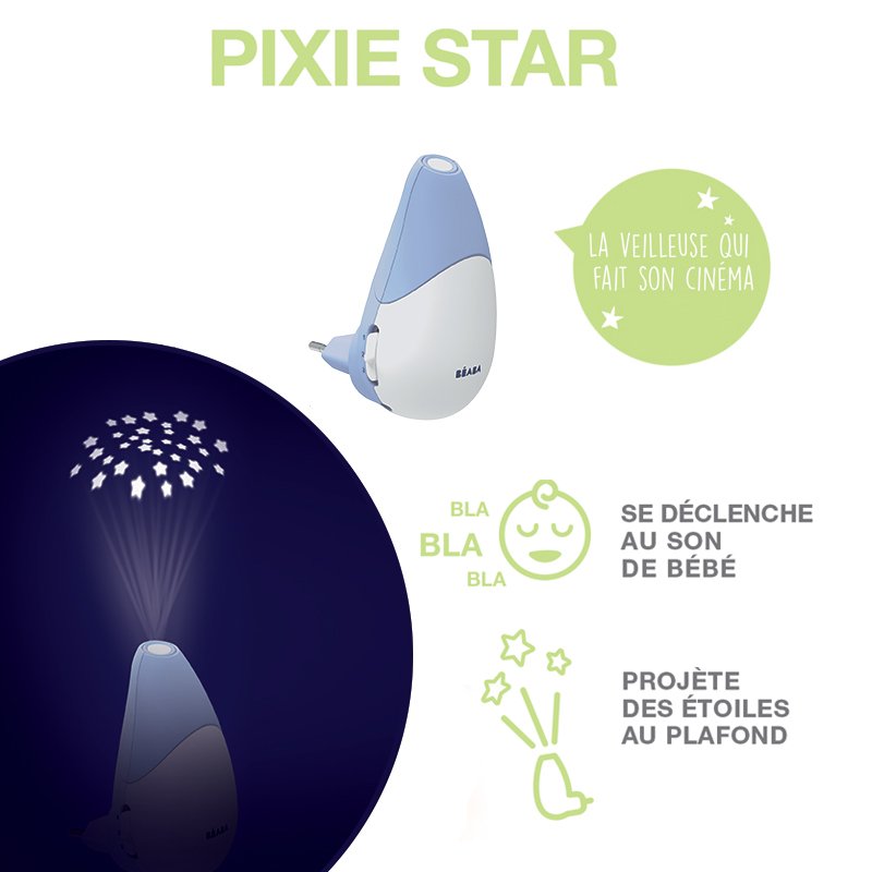 BEABA Veilleuse murale à projecteur d'étoiles intégré Pixie star - Gris  blanc pas cher 