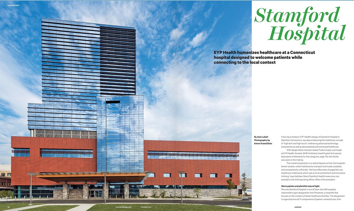 Great feature on our project w/ <a href="/StamfordHosp/">Stamford Health</a> in <a href="/contractmag/">contractmag</a>. Read about the “high tech &amp; high touch” #healthcare #design --> goo.gl/9BEzGD <a href="/eyphealth/">EYP Health</a>