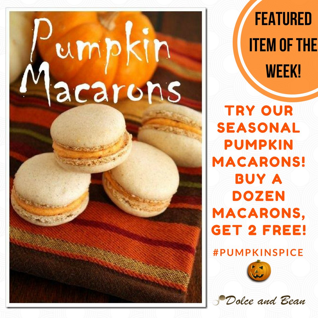 DolceBeanVA's tweet image. Indulge in macarons, all week long at Dolce and Bean! Buy one dozen macarons, get 2 free! Too many flavors to list, and they're all yummy! 🎃 snip.ly/vwybn #pumpkin #macarons #pumpkinspice