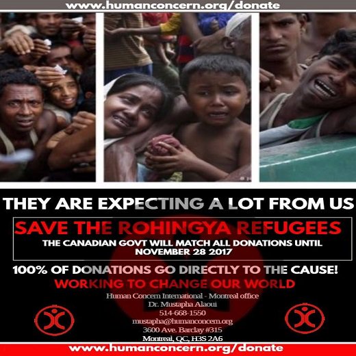 HumanConcernMTL's tweet photo. #SaveTheRohingya
Genocide is occurring in Myanmar. Over 600,000 Rohingya have been forced from their homes and have fled to Bangladesh. 
Donate now and the The Government of Canada will match your donation until November 28th 2017
https://t.co/qqquB43A1c https://t.co/t8uNc4F63t