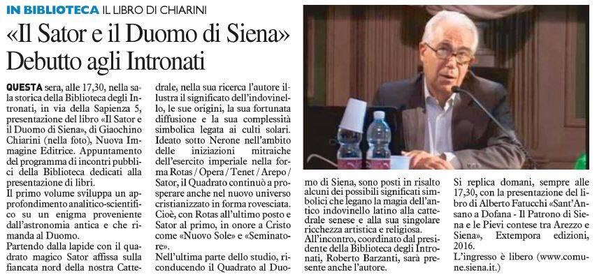 NuovaImmagineEd's tweet photo. Questa sera, alle 17,30, nella sala storica della Biblioteca Comunale degli Intronati ci sarà la presentazione del #Sator di Gioachino Chiarini #siena https://t.co/a2PiZ2RBwW