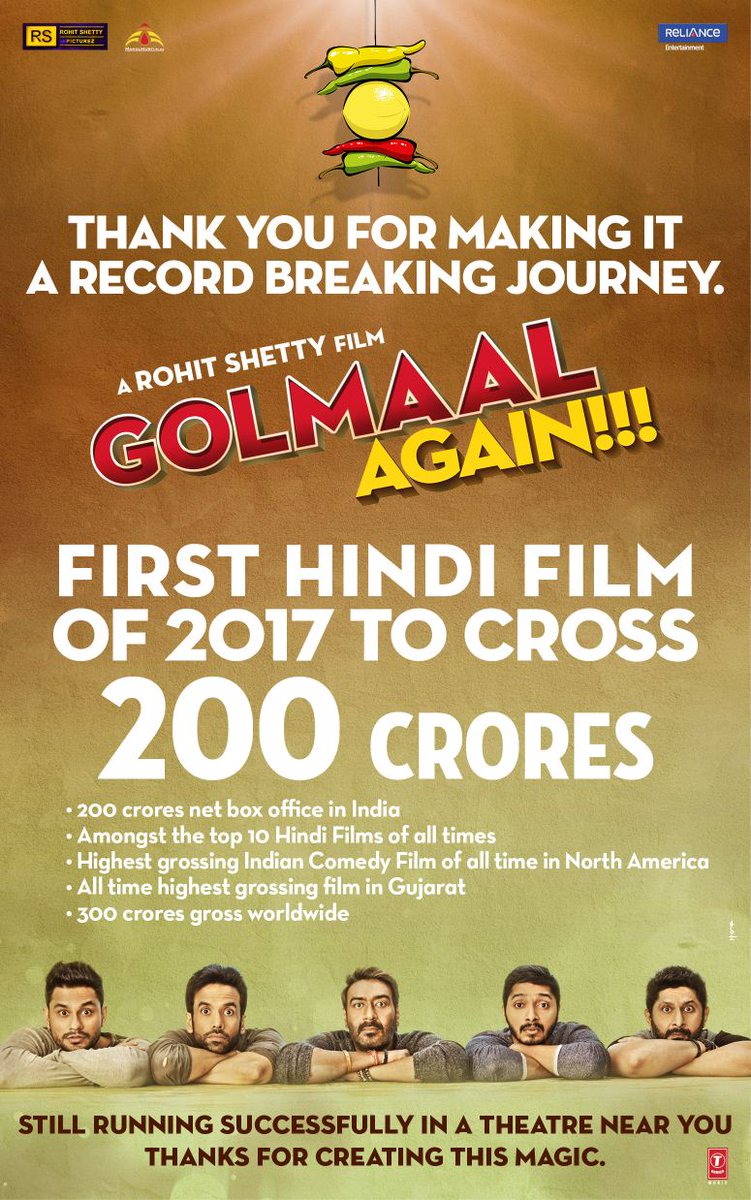 The MAGIC has worked and how!✨ Thank you all for loving #GolmaalAgain.

#200CroreClub