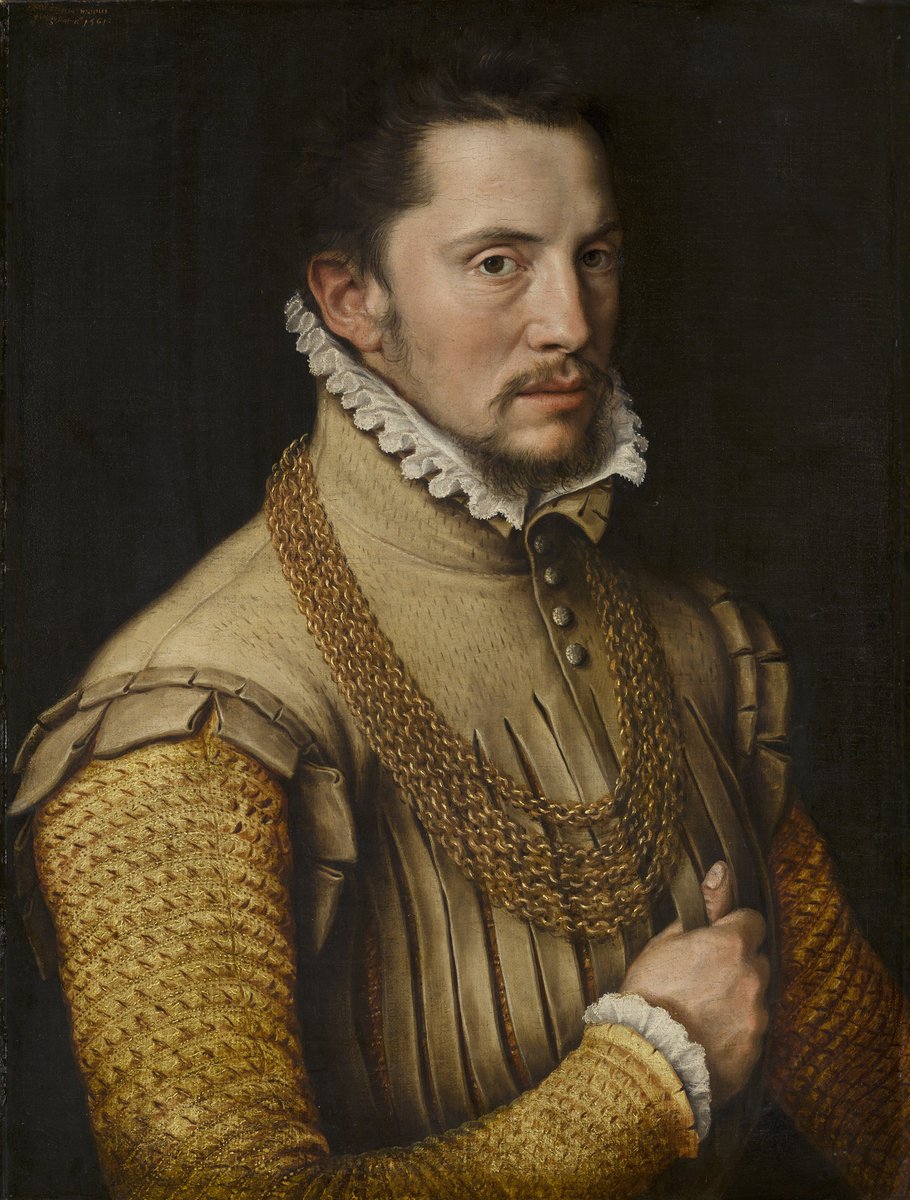 mauritshuis's tweet photo. This portrait from 1561 by Anthonis Mor van Dashorst (and studio) is the oldest painting on linen in the collection of the Mauritshuis. We do not know the identity of the man in the portrait, but he will have been of high birth. https://t.co/lNrGjpVZFR