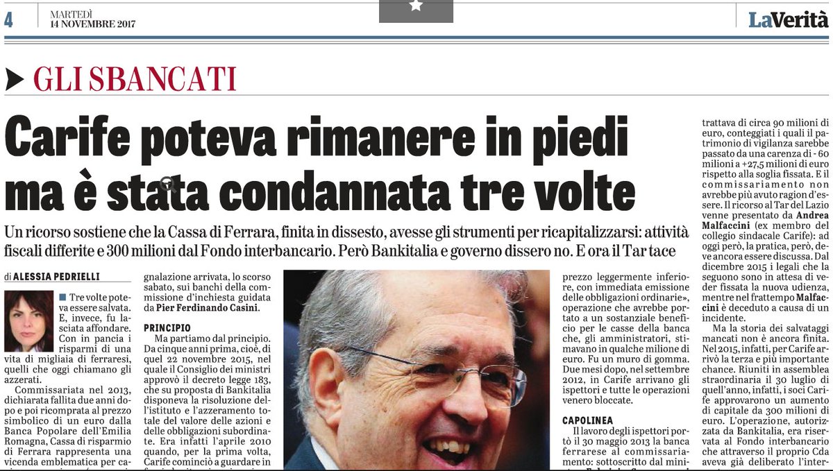 _alpedrielli's tweet photo. Banche e risparmiatori beffati: c'è anche Carife. Storia di un crac che si poteva evitare. Oggi su @LaVeritaWeb @fedcons @adiconsum @_tomeifrancesco https://t.co/z8yt7QSTsA