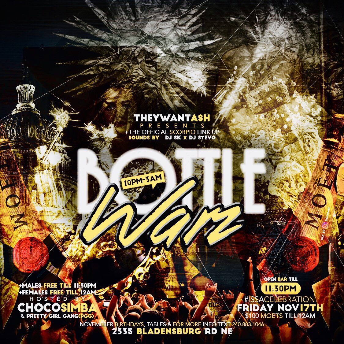 nsehigh's tweet photo. ❄️In honor of Novemburrr ❄️

The Official Scorpio Link Up 
THIS FRIDAY 😈

OPEN BAR till 11:30🍾

Ladies FREE till 12am👯
Males FREE till 11:30pm🕺🏽

Text 240-883-1046 for Tables 
$100 Moets till 12am 🔥

Videographers+Photographers shooting this movie🎥 

#BottleWarz 🍾🏆🍾 https://t.co/rxtfiB4W8v
