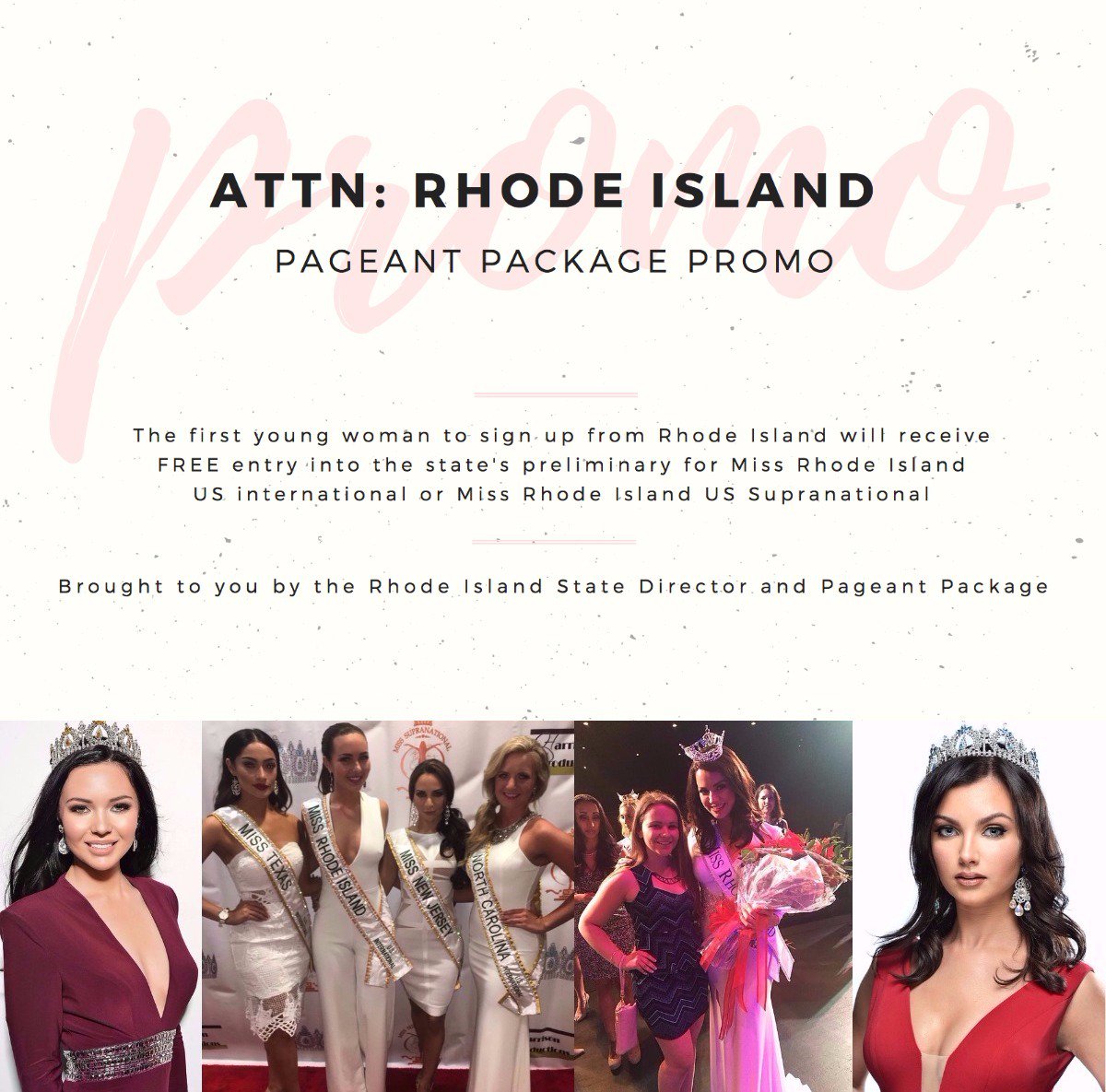 The first girl to sign up for a December #PageantPackage, from #RhodeIsland, will receive FREE entry into the Rhode Island preliminary pageant to #MissUSInternational or #MissSupranationalUS! (Pageant eligibility required)