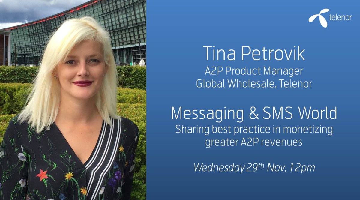 Telenor_TGS's tweet photo. 2 weeks until #SMSWorld - Tina will update you on Telenor's #bestpractice #A2P #monetization @CapacityEvents @capacitymedia 📨💰 https://t.co/G1xydxnQOA