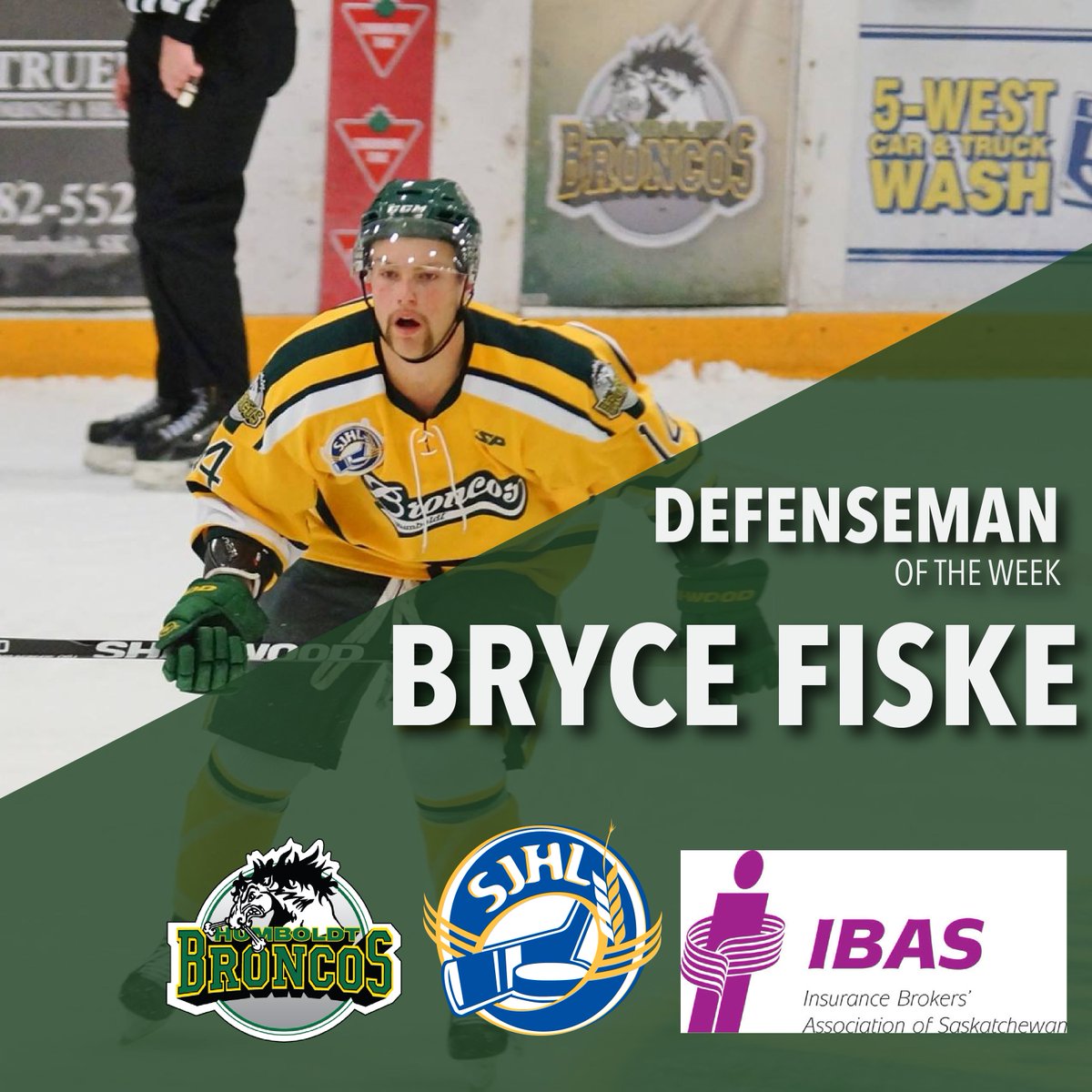 theSJHL's tweet photo. .@SKbrokers SJHL DEFENSEMAN OF THE WEEK:  Bryce Fiske, @HumboldtBroncos 

1997 D Bryce Fiske (La Ronge SK) collected five assists over the course of three games, all Humboldt wins, this past week. 

Photo: Marla Possberg https://t.co/Za5plS33oC