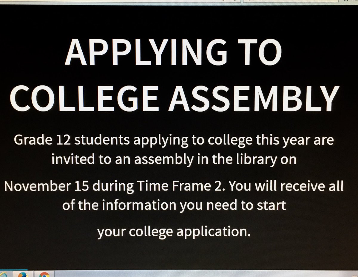 Mr_Sabourin's tweet photo. Grade 12’s - applying to college? Head down to the library tomorrow, Nov 15, during period 2 and you’ll learn all you need to know to make your application process easy. @Delta_HWDSB #college https://t.co/W2QspA3BsC