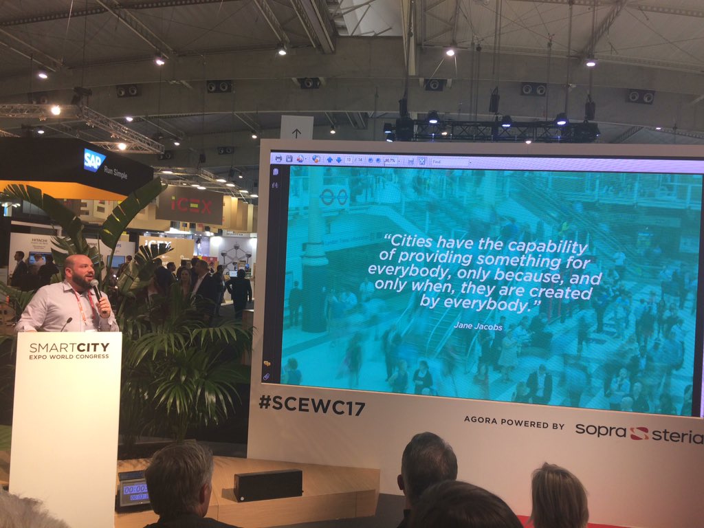 ViewPointsMedia's tweet photo. ZenCity from Tel Aviv presents its AI platform for analyzing data, and a great Jane Jacobs quote #SCEWC17 @ZenCityio https://t.co/JRBINGHuBl