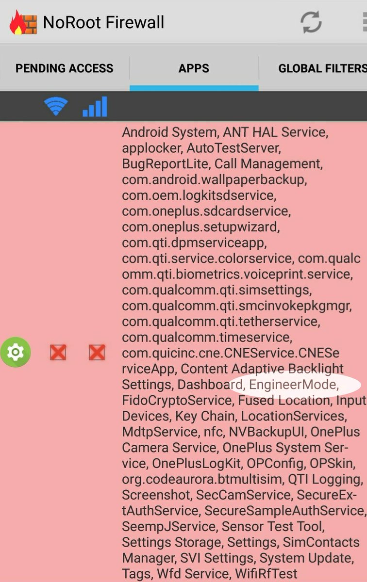 mlgualtieri's tweet photo. Running a firewall is essential on your @OnePlus.  First the telemetry spyware and now a @Qualcomm testing backdoor.  If it can't be removed easily, blocking internet access is a good policy #oneplus #backdoor #EngineerMode #op5 #privacy @fs0c131y https://t.co/QzRZDbWQPW