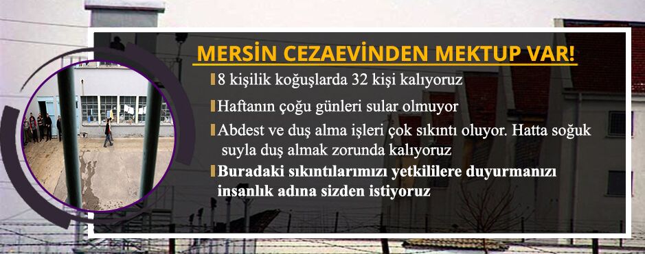 CMagdurlar's tweet photo. MERSİN TARSUS CEZAEVİNDEN MEKTUP VAR!

Bir tutuklunun oğlu ile yolladığı mektubu paylaşıyoruz.

👉8 Kişilik koğuşta 32 kişi kalıyoruz.

👉Haftanın çoğu günleri sular akmıyor.

👉Soğuk suyla duş almak zorunda kalıyoruz.

Tarsus`taki bu zulme sessiz kalmayınız lütfen @MetinerBasin https://t.co/RnUMYjuR7I