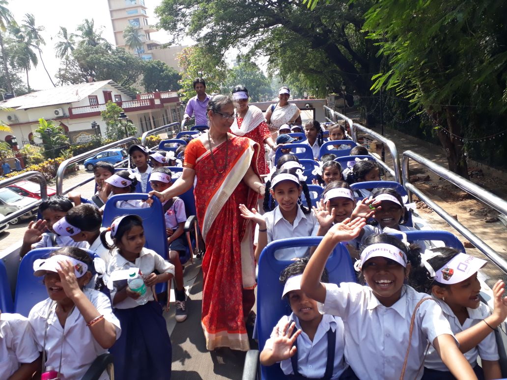 TourismGoa's tweet photo. Goa Tourism Development  Corporation  made #ChildrensDay  a memorable occasion  for  school kids with  special Hop On Hop Off tours on  its red swanky double-decker  buses. https://t.co/ar1E2NhBMm