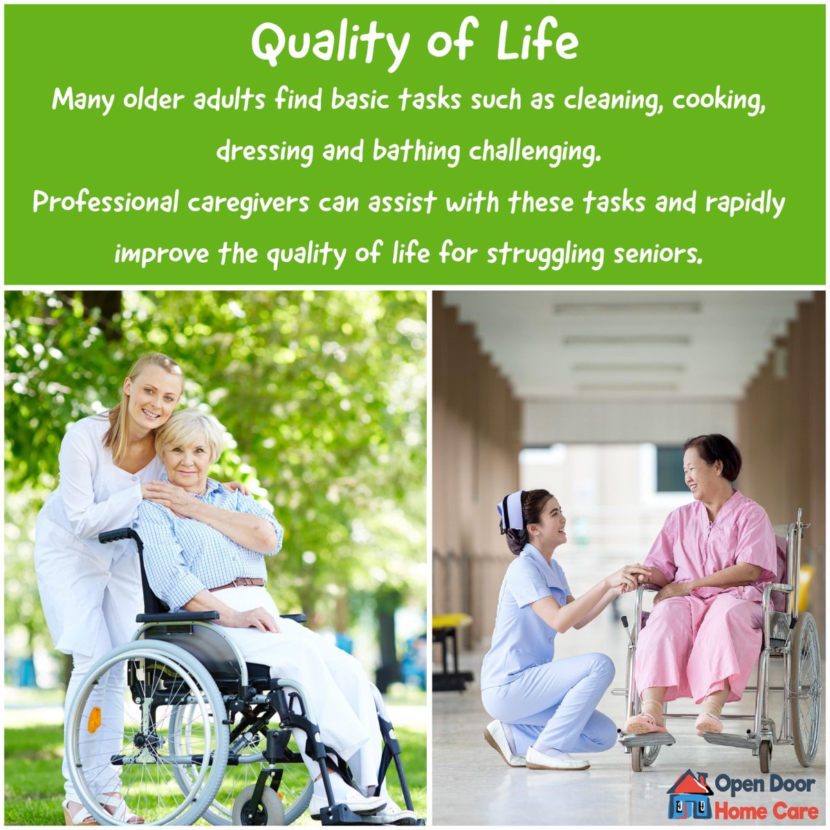 The quality of life is important at any age. Employ #OpenDoor to get skilled care for your beloved one. 
#seniorcare #professionalcare #diseting #seniordieting #care #caregiving