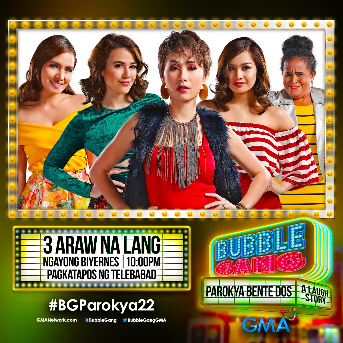 bubblegang's tweet photo. Tatlong tulog na lang bago ang much-awaited musical performance ng mga lodi sa comedy! Walang halong joke, solid 'to!

#BGParokya22 #ParokyaBenteDos https://t.co/nXrfcVsgcU