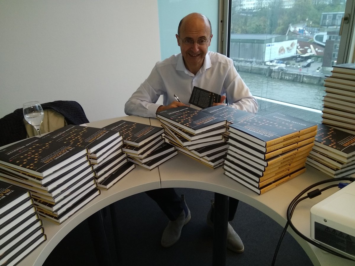 wmougayar's tweet photo. Just arrived in Hamburg on a raining, balmy day, and signing 150 books ahead of my keynote presentation at the NORDAKADEMIE Graduate School #innochain17 @innochain https://t.co/MwavaY6bxx