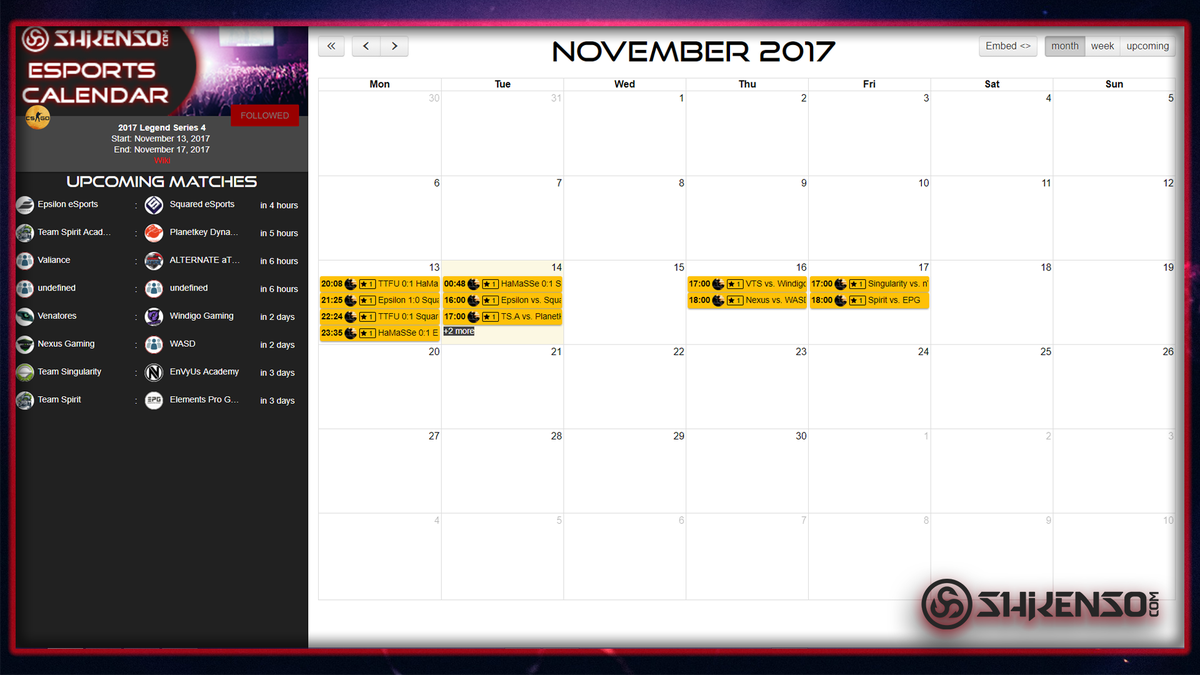ShikensoMedia's tweet photo. Don´t forget the #schedule for today's 2017 #LegendSeries Tournament.

#Epsilon vs #SquaredeSports
#TSA vs #PlanetkeyDynamics 

and many many more! 

All Esports events in one calendar: https://t.co/fYZnBi2rcL 

#esports #CSGO #CounterStrikeGlobalOffensive https://t.co/hxzaLlMWH7