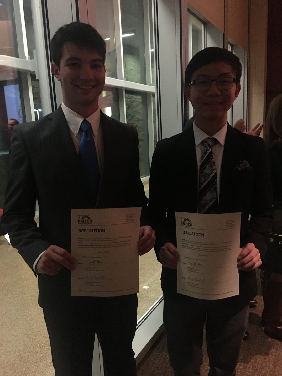ReedyLions's tweet photo. Kevin Wang and Parker Bedlan being recognized by our school board for being National Merit Semifinalists. Trevor Liu is also a semifinalist but was unable to attend the recognition. #ReedyPride #RHSLearns @friscoisd https://t.co/yQr4zxlzRQ