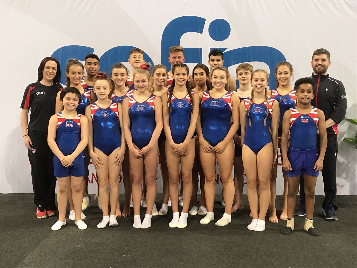 WoodWood66's tweet photo. World Age Group Double Mini Trampolinists after first podium session. Good luck everyone 🇬🇧 https://t.co/8DTElnOPLL