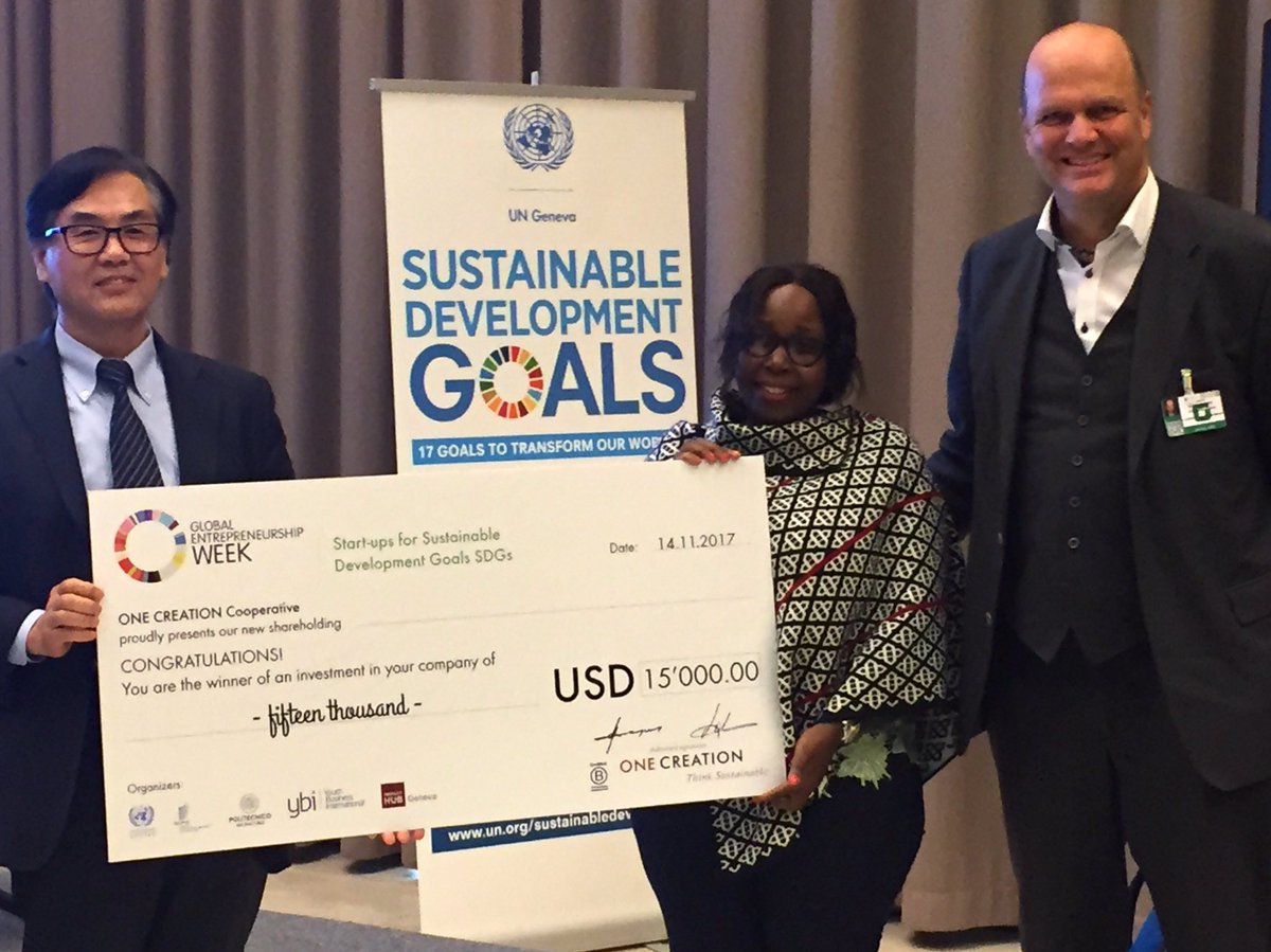 Congratulations to Tanzanian entrepreneur <a href="/ShigoliJennifer/">jennifer Shigoli</a> for winning today's Start-ups for #SDGs pitch contest in Geneva. #GEW2017