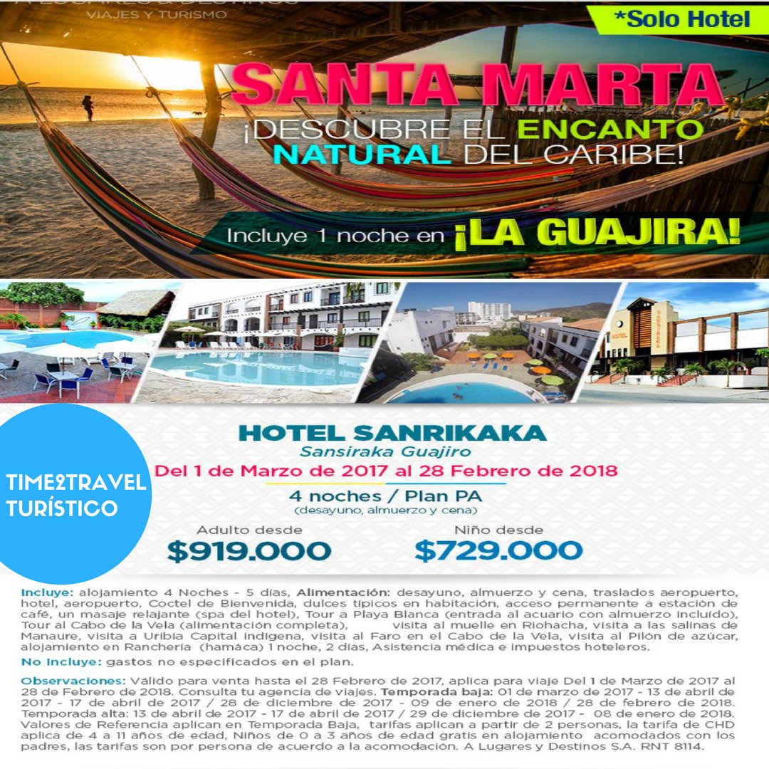 Time2TravelCol's tweet image. Espectacular #Promoción para estas #Vacaciones #SantaMarta con una noche en la #Guajira desde solo $919.000 reserva tus fechas!
