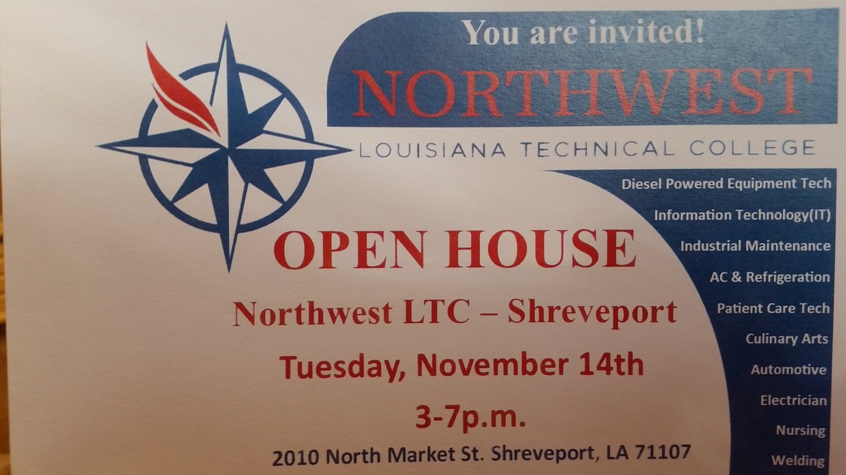 alena_nltcc's tweet photo. Open House is tonight! Come learn about our programs and meet our faculty &amp; staff. #nwltc @NWLTC_Shreve @golctcs https://t.co/VyPTUVxZtC