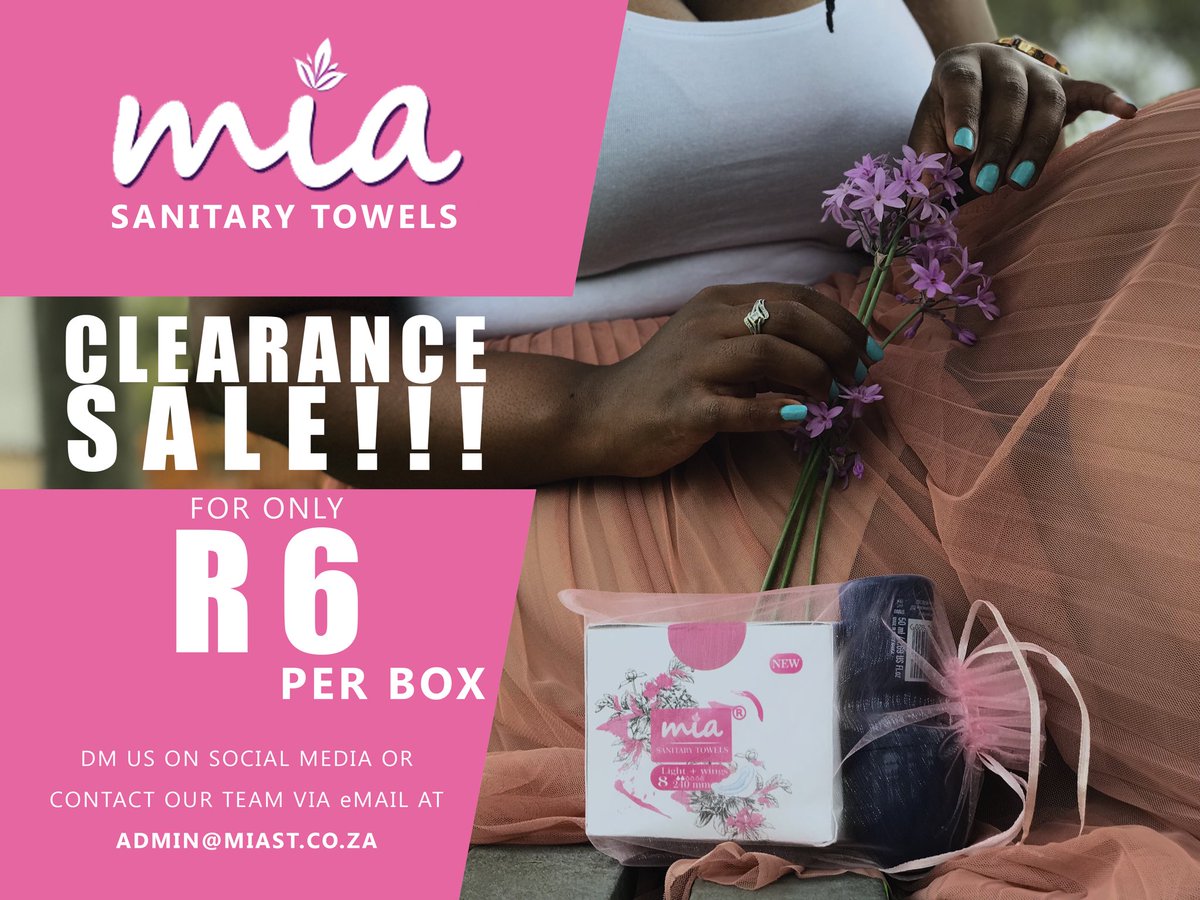 Miacompany1's tweet photo. We are a #ProudlySouthAfrican pad manufacturer focused on the development of the African women 🎀 CLEARANCE SALE currently happening! https://t.co/XWakH7TG4Z