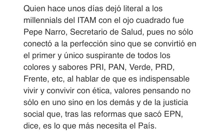 TeamNARRO's tweet photo. El único suspirante que dejó con el ojo cuadrado a los #Millennials del #ITAM se llama #PePeNARRO
#RUMBOAL2018
#TeamNARRO https://t.co/ldyvn0Ttnu