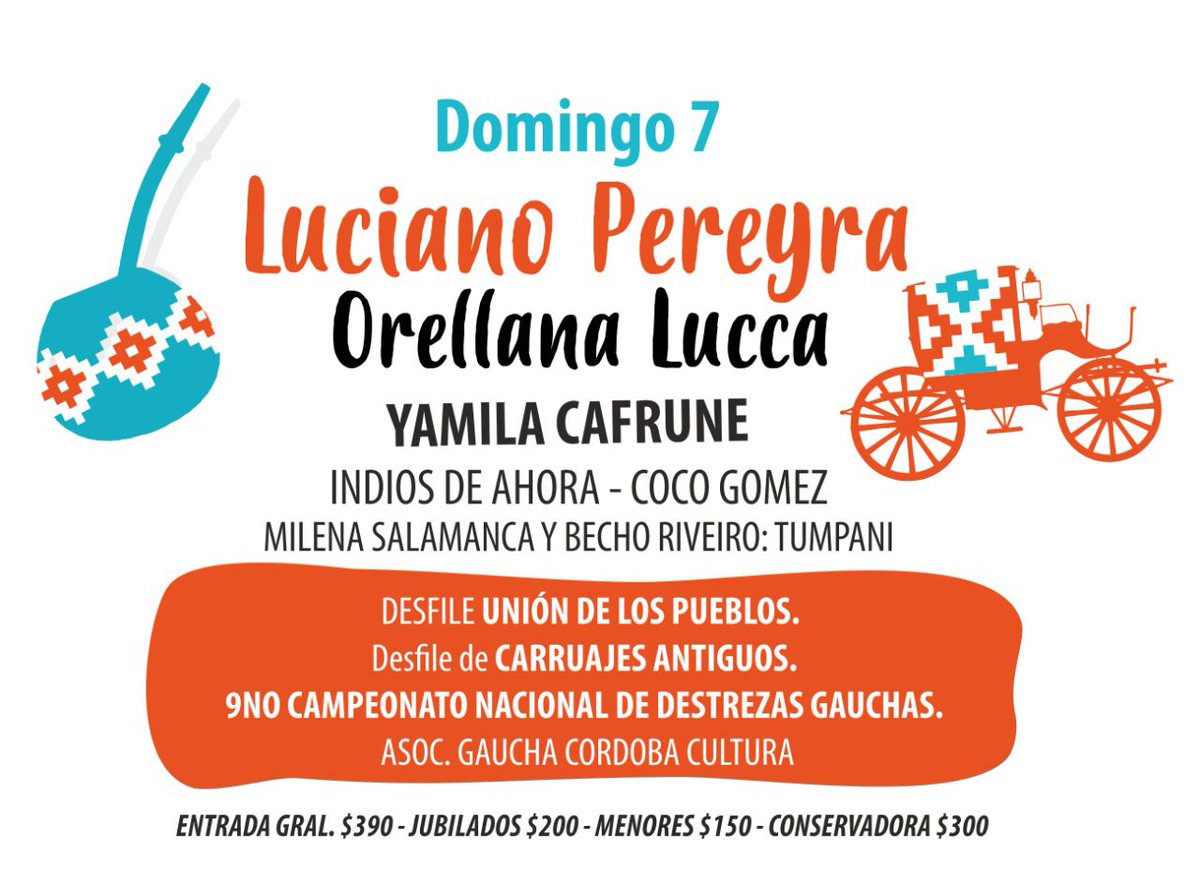 FestivalJM's tweet photo. Lo más vendido en entradas anticipadas de la #Edición53:

Domingo 7/1 @LucianoPereyra  @orellanalucca  @YamiCafrune 

Seguido por la #NocheExtra con @CNCOmusic  @baronjimena @labarraoficial @DamianCordobaOK 

#LucianoPereyraEnJesusMaria #CNCOenJesusMaria https://t.co/rSJbU8tZOv